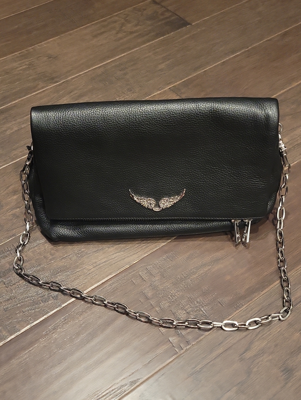 Zadig & Voltaire Black Leather Shoulder Bag with Silver Chain